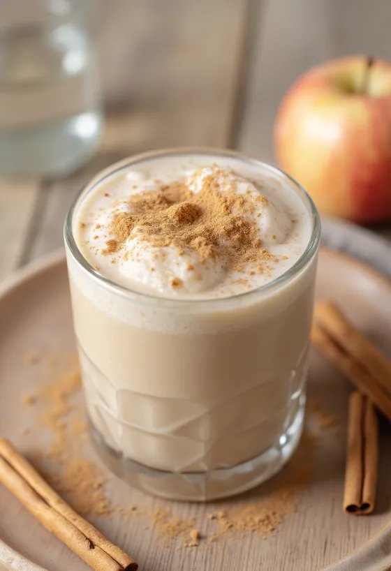 Licuado de manzana y canela servido fresco