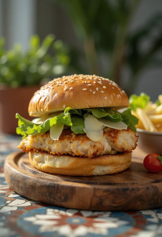 Hamburguesa de pollo césar con pollo a la parrilla