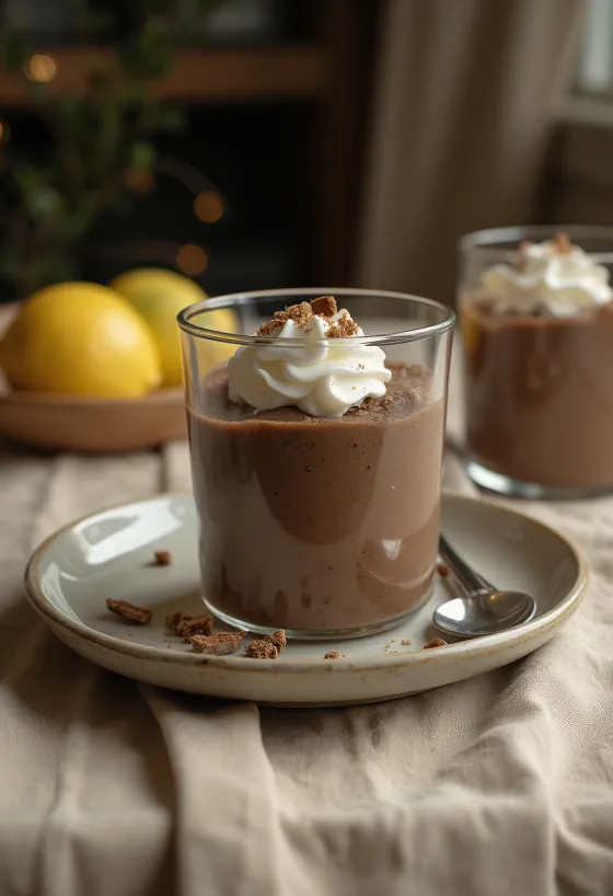 Mousse de chocolate al limón servido en copas