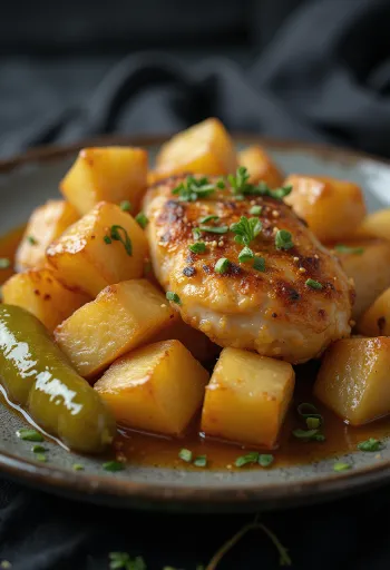 Pollo Brassói con cubos de papa frita y perejil fresco