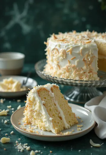 Pastel de crema de coco con abundante coco rallado
