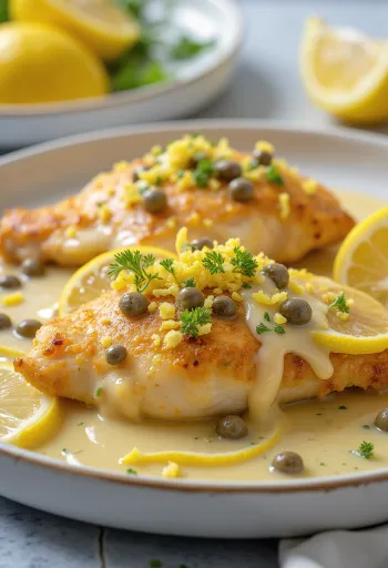 Piccata al Limone, pechuga de pollo al limón con salsa de alcaparras