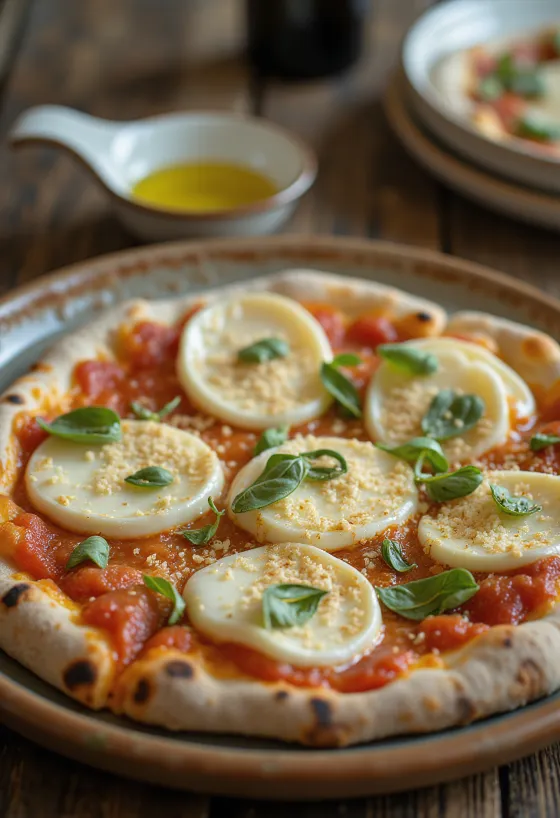 Pizza Cilentana con mozzarella di Bufala y queso provolone