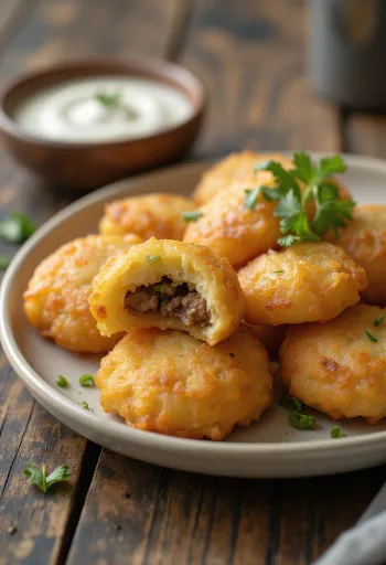 Carimañola con cebolla frita crujiente