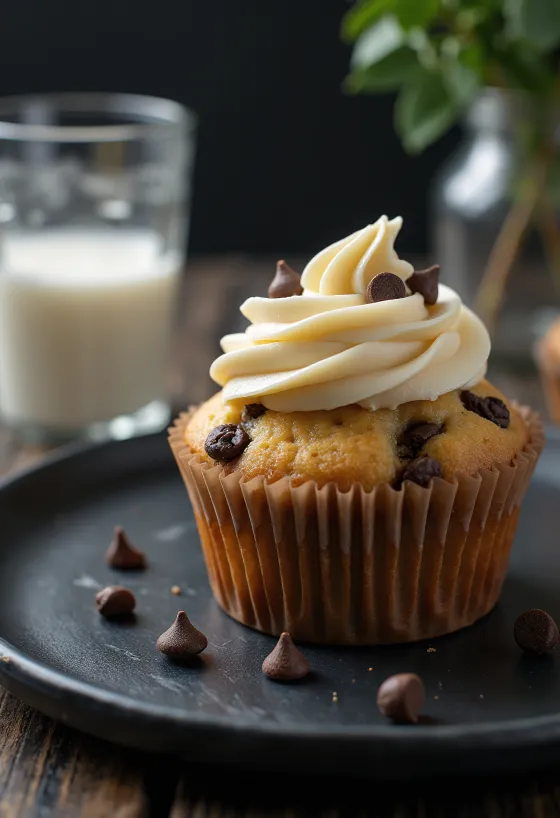 Cupcakes con chispas de chocolate servidos