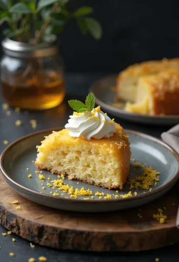 Pastel de harina de coco decorado con frutas frescas