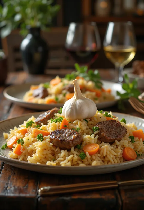Pilaf de cordero servido