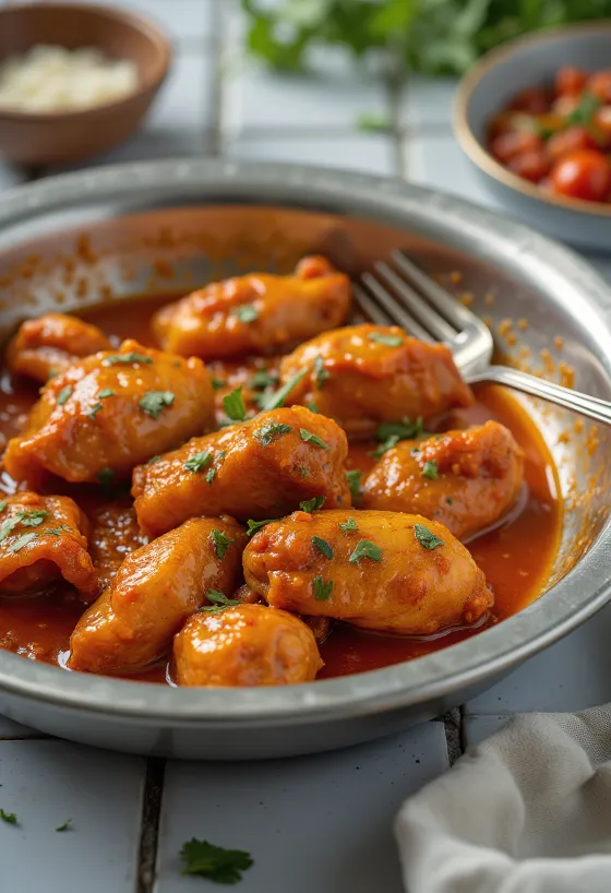 Vindaloo con pollo, servido en salsa especiada