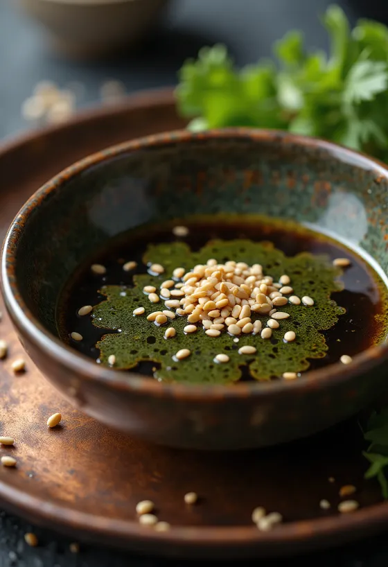 Salsa de soya con wasabi servida junto a sushi