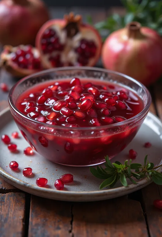 Salsa de granada especiada servida