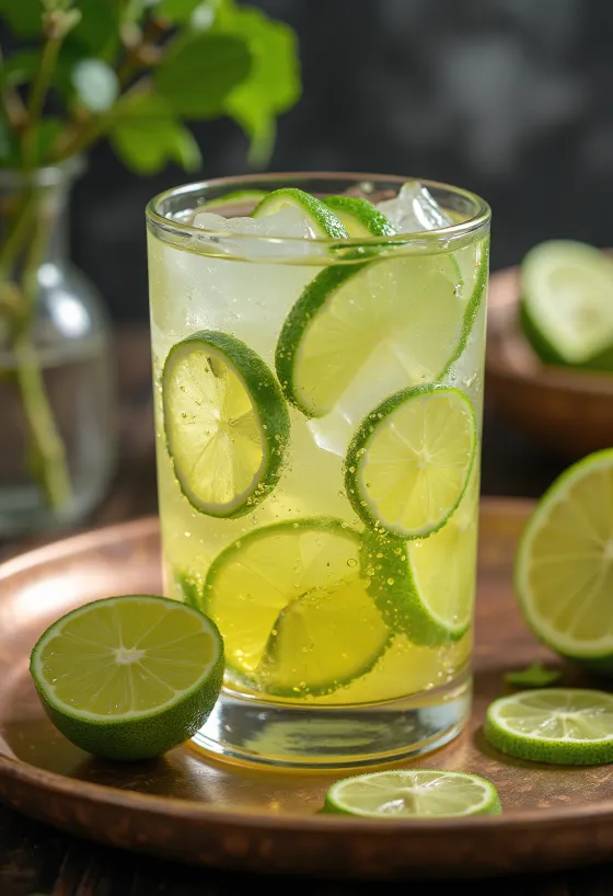 Sidra con limón y menta servida en vaso