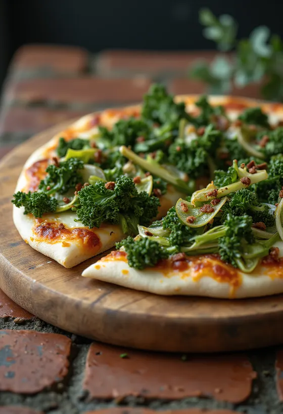 Pizza de col rizada recién horneada