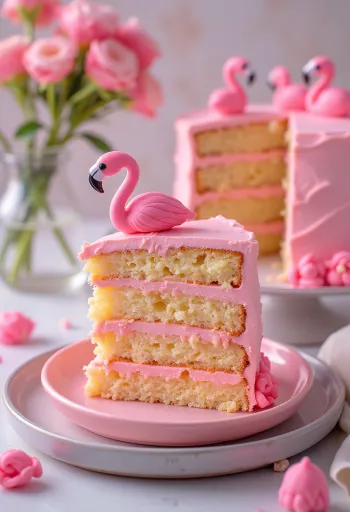 Pastel flamingo con decoración rosa y dorada