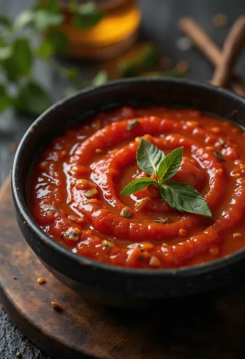 Salsa de jitomate especiada servida con pasta