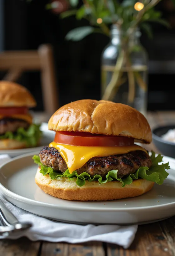Hamburguesa de carne de pato con queso y vegetales