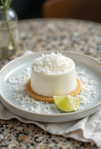 Pastel de panna cotta de coco en presentación elegante