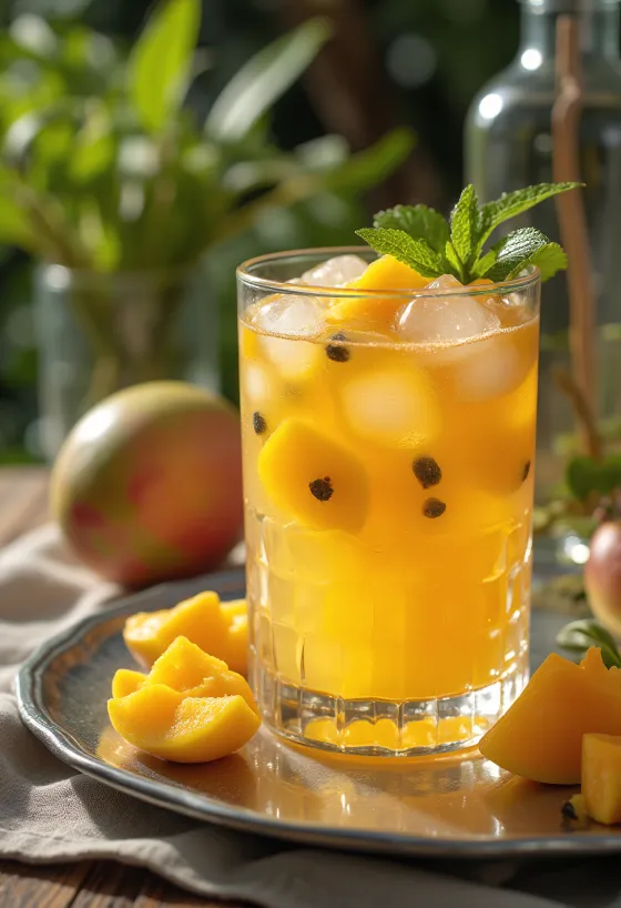 Sidra de mango y maracuyá recién servida
