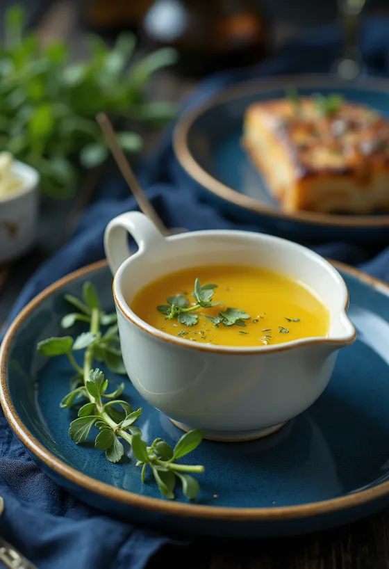 Salsa de mantequilla con miel y estragón servida
