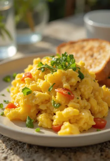 Huevos revueltos de tofu con cúrcuma y verduras frescas