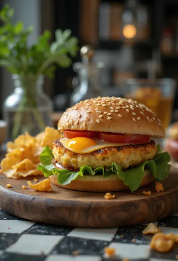 Hamburguesa vegana de berenjena con verduras frescas