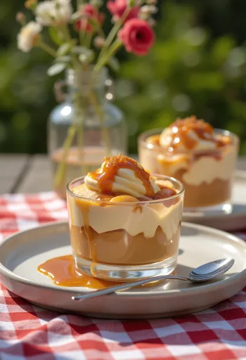 Parfait de caramelo al whisky servido