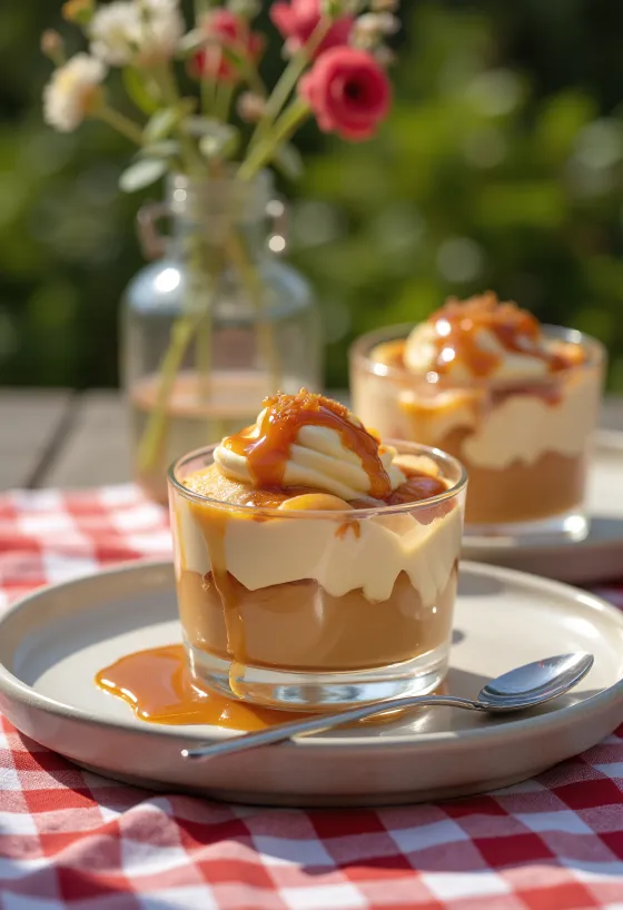 Parfait de caramelo al whisky servido