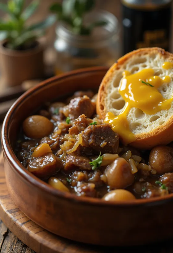 Carbonnade Flamande servida con puré de papa