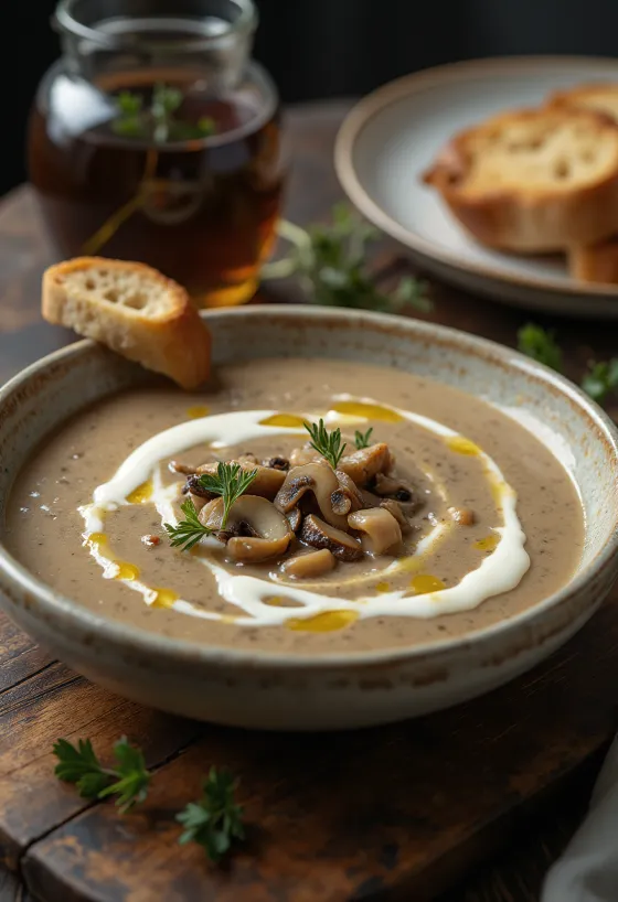Plato de crema de champiñones al tomillo