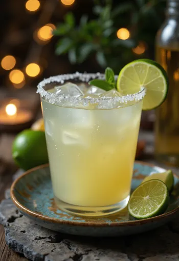 Cóctel Margarita con borde de sal y rodaja de lima