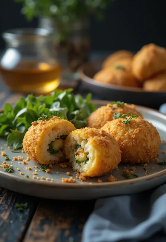 Coxinha de verduras, antojito brasileño relleno de requesón con verduras crujiente