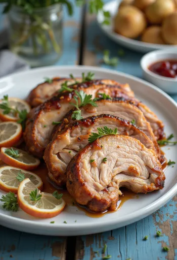 Pechuga de pavo ahumada BBQ servida