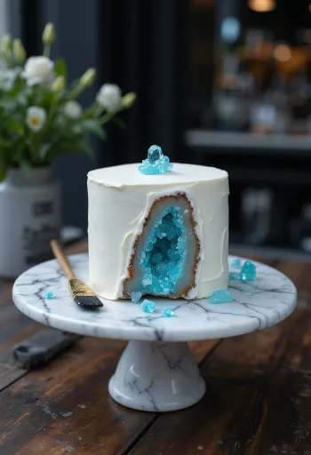 Pastel geoda con cristales de azúcar de colores