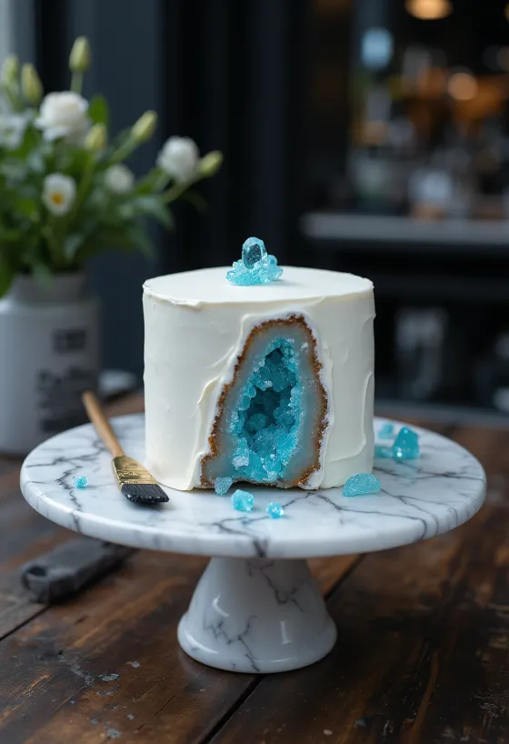 Pastel geoda con cristales de azúcar de colores