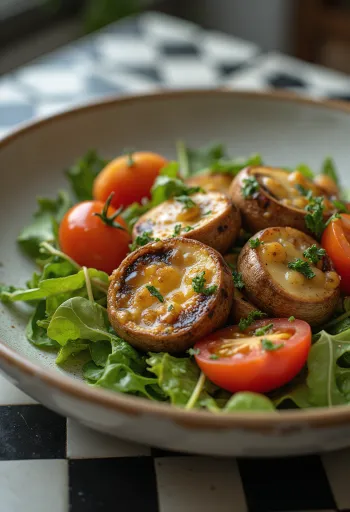 Ensalada de champiñones a la parrilla con verduras frescas