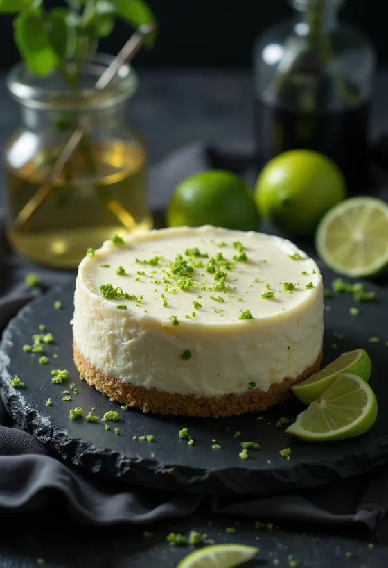 Cheesecake de lima y menta rebanado