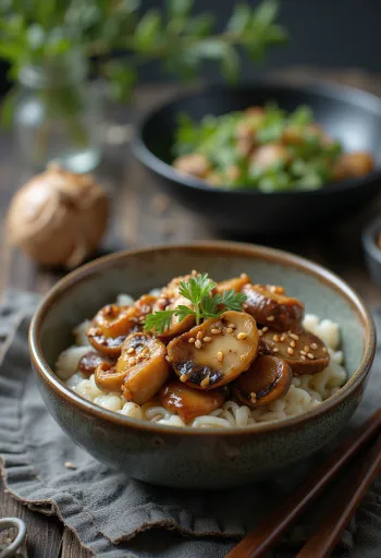Gomae de hongo shiitake servido con espinacas frescas y ajonjolí tostado