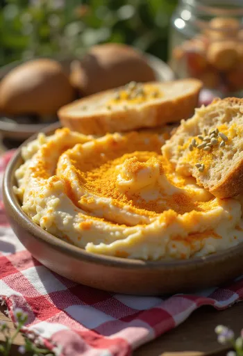 Körözött servido con verduras frescas y sobre pan tostado