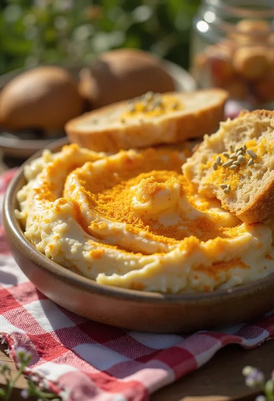 Körözött servido con verduras frescas y sobre pan tostado