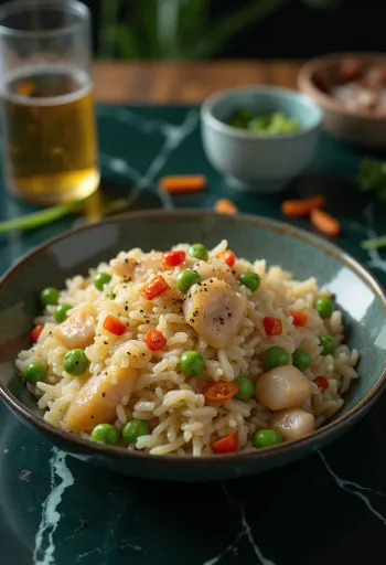 Arroz con bacalao salado servido