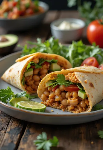 Wrap vegano con verduras frescas y crema de frijol