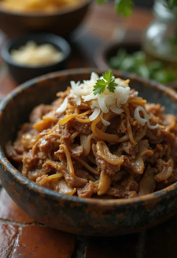 Carne Seca servida con arroz y cilantro fresco