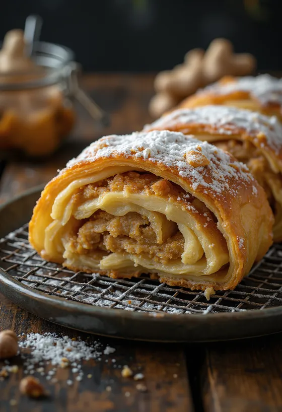 Strudel de jengibre servido
