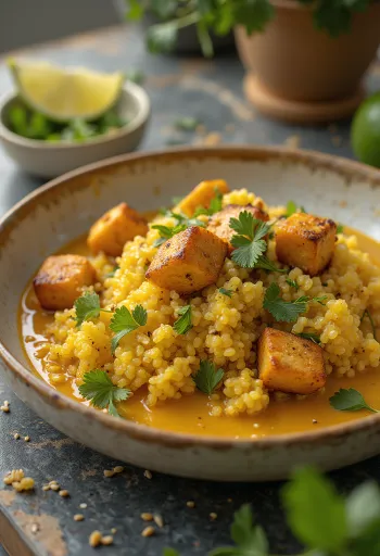 Curry de quinoa y tofu al limón