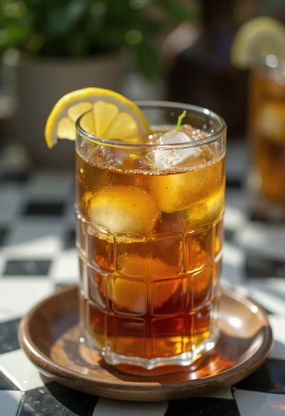 Té helado de menta con rodajas de limón y hojas de menta en un vaso