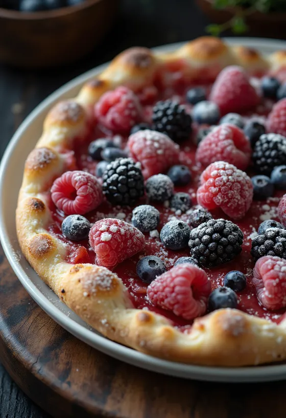 Pizza ai Frutti di Bosco con frutos rojos frescos