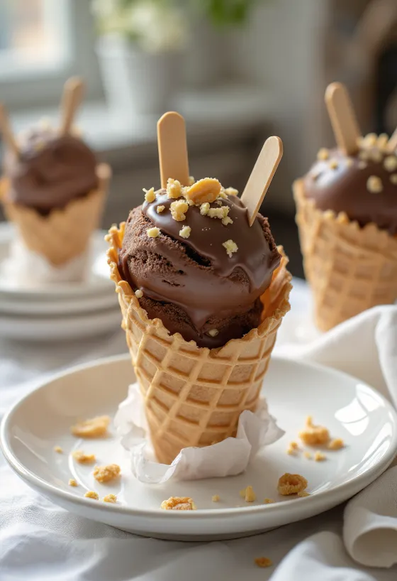 Helado Drumstick Chocolate en cono servido