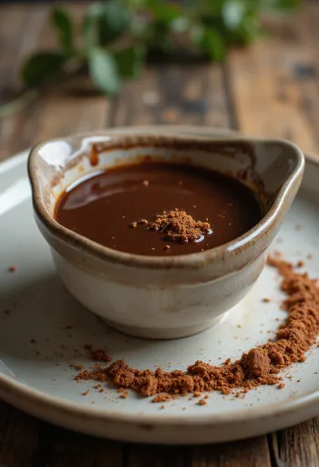 Salsa dulce de chocolate y chile servida