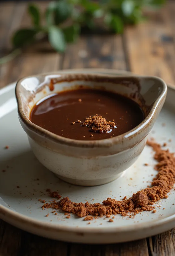 Salsa dulce de chocolate y chile servida