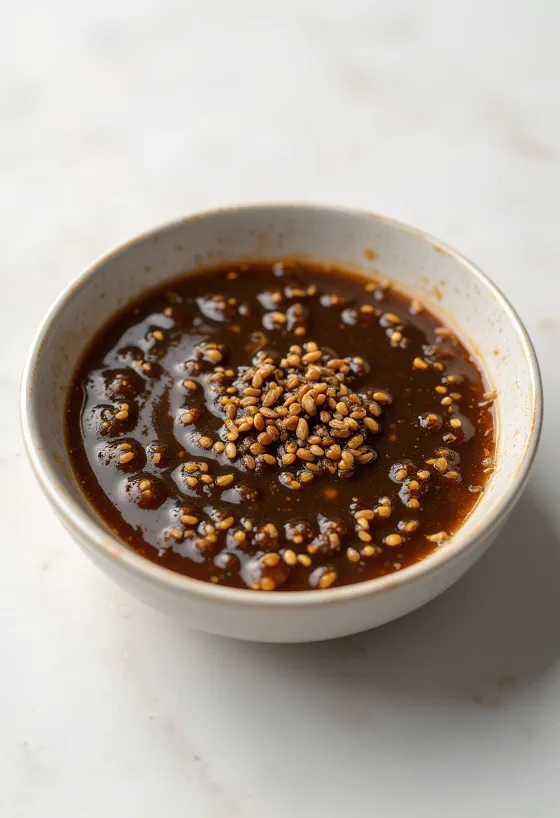 Salsa de ajonjolí con jengibre servida