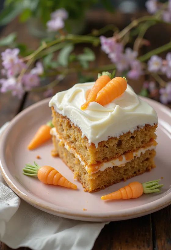 Pastel de zanahoria de Pascua con decoración de zanahorias de fondant